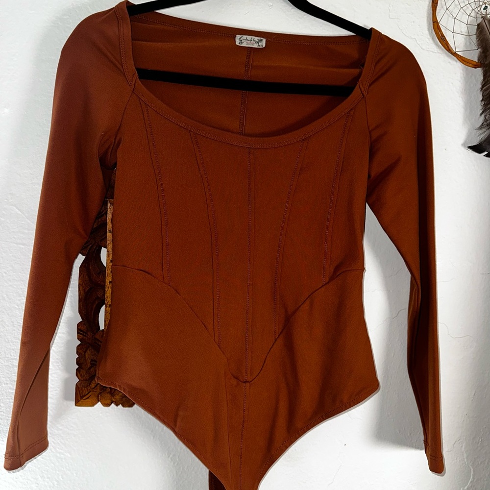 Free People Rust Long Sleeve Bodysuit